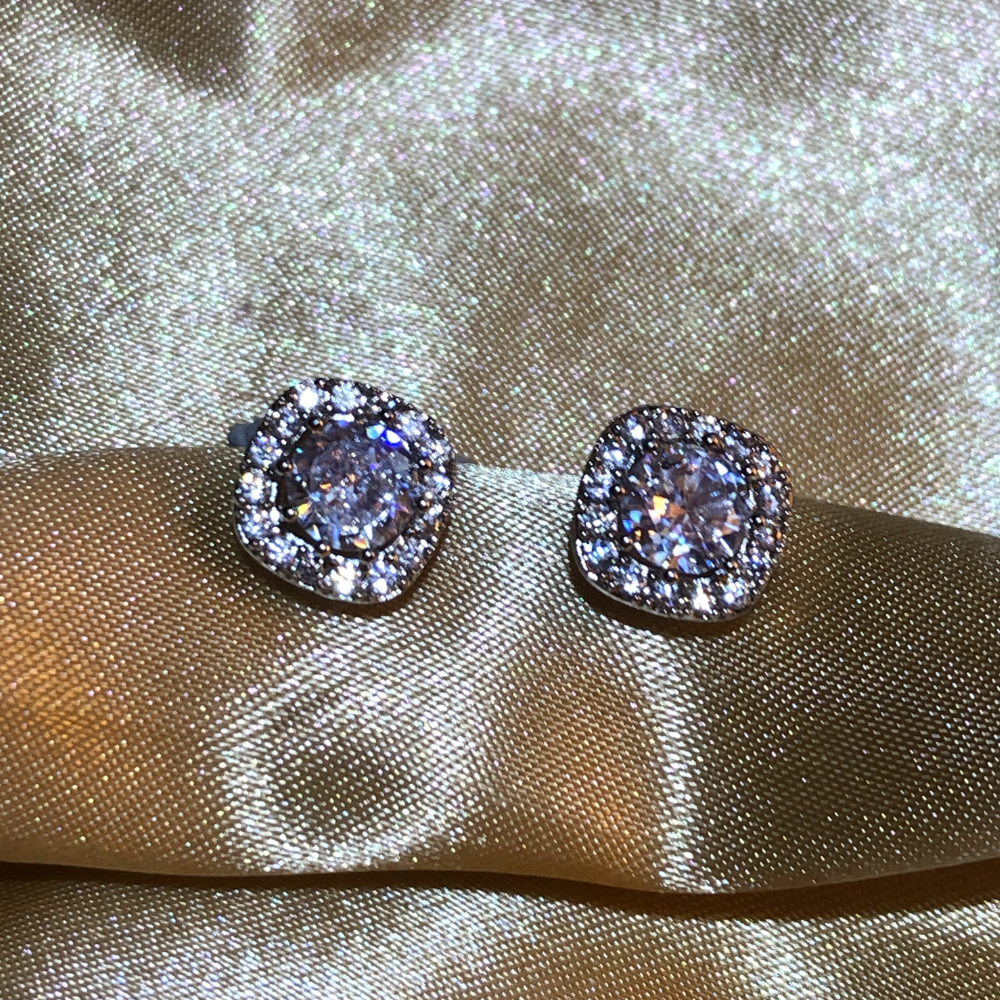 Square Cut Crystal Earrings - 10mm
