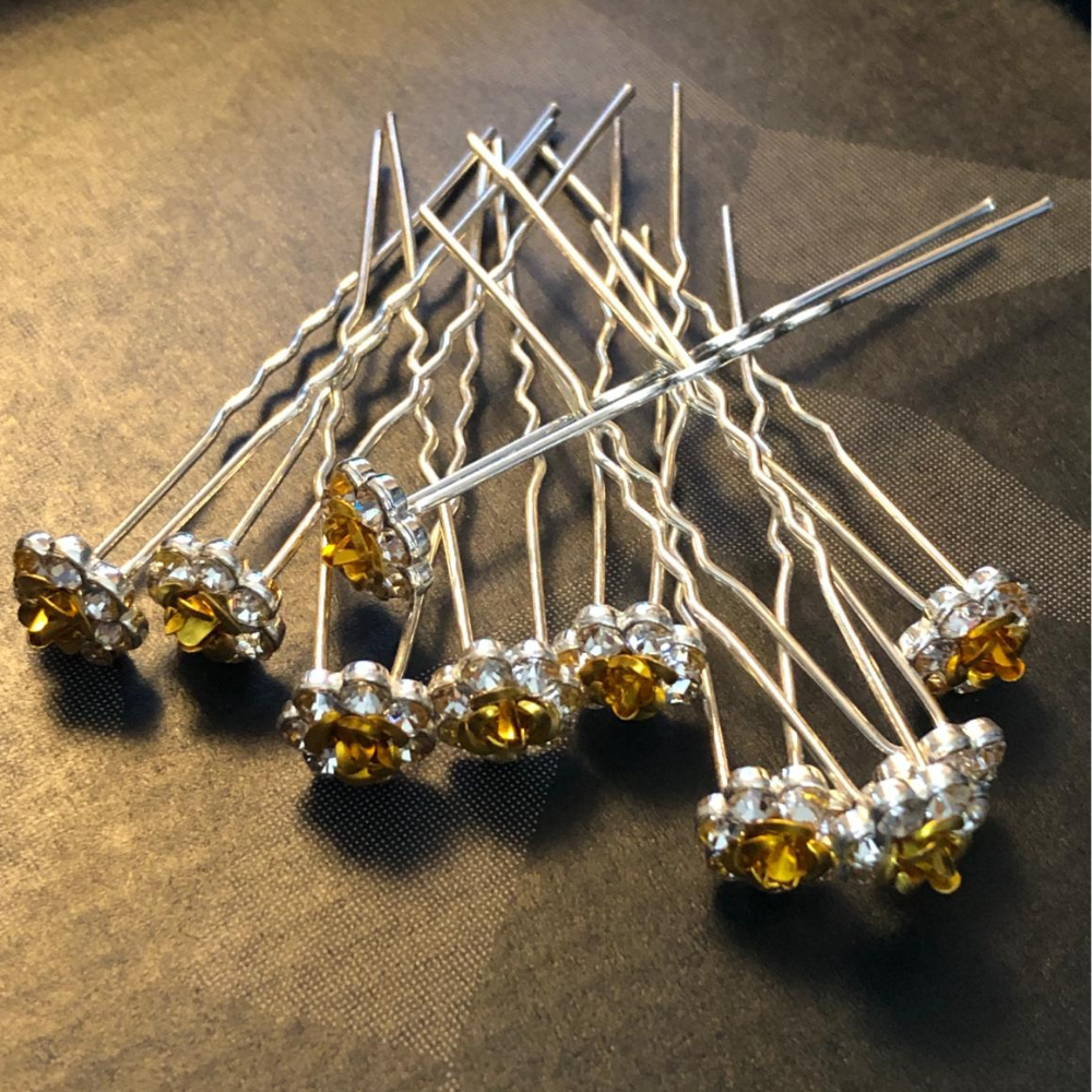 Hair Pin - Golden Amber Flower x 10