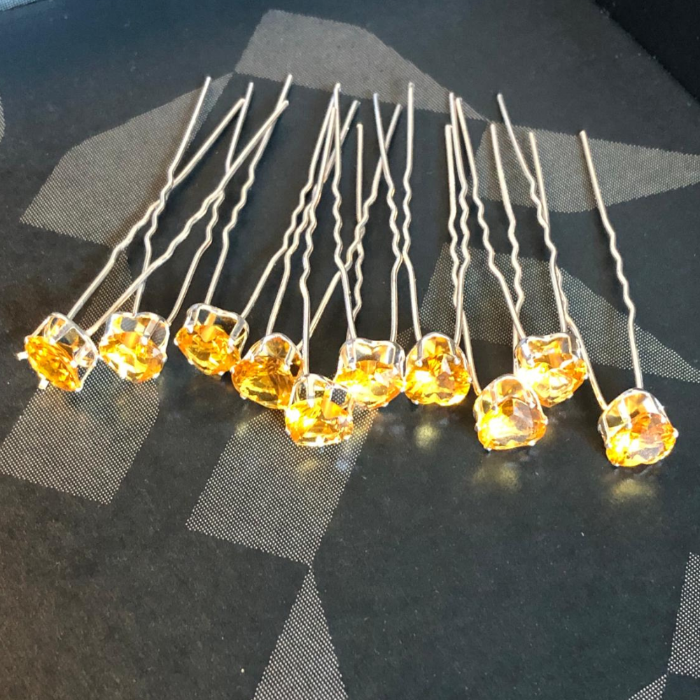 Hair Pin - Golden Amber Heart x 10