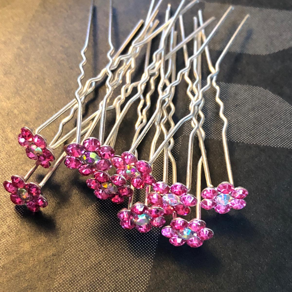 Hair Pin - Hot Pink Flower x 10