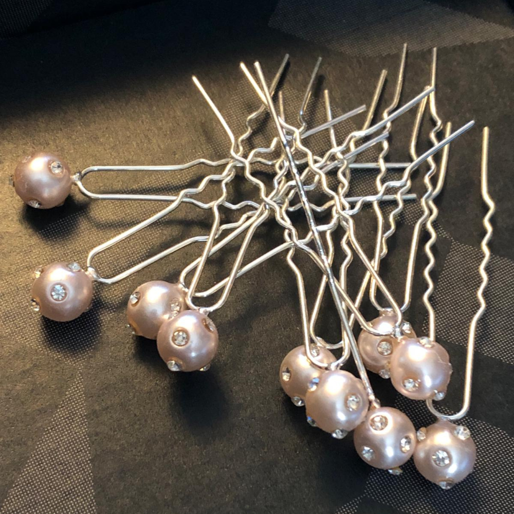 Hair Pin - Champagne Diamante Pearl x 10