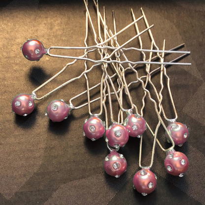 Hair Pin - Candy Pink Diamante Pearl x 10